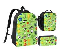 Sport Icons Print 3 Pcs Kit for Students | 600d Polyester,Insulated Lunch Bag For Bookbag & Daily Outdoor Activities