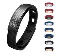 Sport Medical Alert Bracelet for Women Men - Personalised Emergency ID Wristband for Girls Boys First Aid Medic Life Alert Awareness Allergy Jewellery for Epilepsy Diabetic Type 2 (Black&Black)