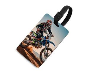 Sport Motorcycle Motocross Luggage Tag for Suitcases TSA Approved with Name Id Card Suitcase Tags Identifiers Black Strap Clear Window Personalized Baggage Tag for Cruise Airport Travel Essentials