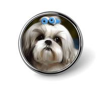 Sport Motorcycle Motocross Racing Theme Lapel Pin Fashion Brooch Pin Cute Button Badges Round Button Pins Enamel Pins Metal Pinback for Hat Shirt Clothing Bags Decoration, Shih Tzu Dog, Circular