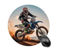 Sport Motorcycle Motocross Racing Theme Mouse Pad Round Mouse Mat with Non-Slip Rubber Base, Washable Desktop Protection Mat for Home Office Decor Desk Accessories, 7.8inch