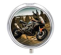 Sport Motorcycle Travel Pill Box Case 3 Compartment Cute Pill Organizer Metal Pill Holder with Mirror Small Medicine Organizer Daily Pill Container for Purse Pocket Portable Meds Box