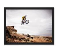 Sport Mountain Bike Jump Sky Big Air Off Road Artwork Framed Wall Art Print A4 Artery8 Black One Size