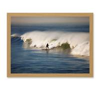Sport Photo Surfing Surf Surfer Paddle Board Wave Ocean Artwork Framed Wall Art Print A4 Artery8 Light Oak One Size