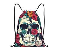 Sport Sack Flowers Skull Ornamental Print Swimming Bag Lightweight Drawstring Backpack Holiday For Beach Running Storage