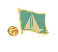 Sport Sailing Illustration Blue Pattern Golden Metal Flag Lapel Pin Badge