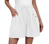 Sport Shorts Women Summer Casual Beach Pants with Pockets Elastic Waist Loose Wide Leg Shorts Ladies Solid Colour Bottoms Comfy Trousers My Orders UK 2025 White
