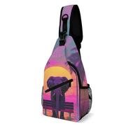Sport Sling Bag, Comfortable Shoulder Chest Pack, Ideal for Walking, Hiking or Commuting, Lonely Elephant Standing On Beach