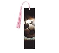 Sport Soccer Wooden Bookmarks 5pcs with Pink Tassels Handmade Double-Sided Printed Book Marks Page Markers Book Accessories Gift for Book Lovers Women Men