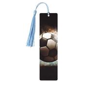 Sport Soccer Wooden Bookmarks 5pcs with Sky Blue Tassels Handmade Double-Sided Printed Book Marks Page Markers Book Accessories Gift for Book Lovers Women Men