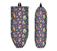 Sport String Bag with Zipper Pockets Sports Sack Bags for Adults, Party Camping, Christmas Navy Cute Veggie Elements