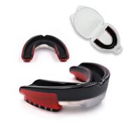 Sport Support Mouth Guard for Boxing, MMA & Rugby - Adult Gum Shield with Dual Layer Protection & Custom Fit, Mouldable Boil and Bite Mouthguard for Teeth, Jaw & Gum Safety - (Age 10+) - Black & Red