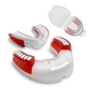 Sport Support Mouth Guard White & Red - Sports Gum Shield, Teeth Protector, Dental Guard for Boxing, MMA, Rugby, Football, Martial Arts - Adult & Youth Custom Fit, Professional Protection