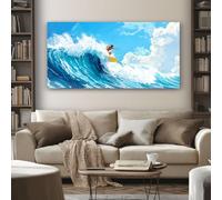 Sport Surfer Frameless Canvas Wall Art, Ocean Wave Painting on Canvas Prints 60x120 cm Large Pictures Artwork for Living Room Bedroom Home Office Wall Decoration
