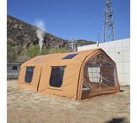 Sport Tent 4 Season Cotton Canvas Inflatable Tent with Detachable Awning & TPU Door and Windows,5-6 Person Pop-Up Tent with Stove Jack Hole & Cable Hole
