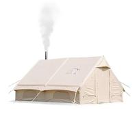 Sport Tent 4 Season Cotton Canvas Waterproof Inflatable Tents with Pump and Stove Jack Hole,4-6 Person Blow Up Tent Large Air Tent Pop-Up Tents,Easy Setup (Beige, Large(12㎡))