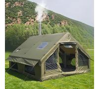 Sport Tent Army Inflatable Tent with Stove Jack Hole and Pump,Air Tent 4-6-8 Person 4 Season 3000mm Waterproof Pop-Up Tents for Camping,Quick to Set up