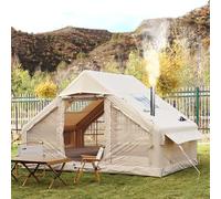 Sport Tent Cotton Canvas 2-4 Person Inflatable Tent Blow Up Tents with Pump and Stove Jack Hole,4 Season Waterproof Windproof Air Tent Pop-Up Tents,Quick to Set up