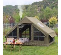 Sport Tent Cotton Canvas 2-4 Person Inflatable Tent Blow Up Tents with Pump and Stove Jack Hole,4 Season Waterproof Windproof Air Tent Pop-Up Tents,Quick to Set up