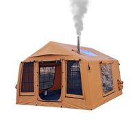 Sport Tent Cotton Canvas Inflatable Tent with Detachable TPU Windows and Pump,2/3/4 Person Pop-Up Tent with Stove Jack Hole & Cable Hole (Khaki)
