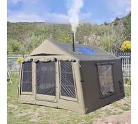 Sport Tent Cotton Canvas Inflatable Tent with Detachable TPU Windows and Pump,2/3/4 Person Pop-Up Tent with Stove Jack Hole & Cable Hole (Army Green)