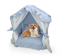 Sport Tent Princess Blue Pet Bed Handmade Cat Cave Dog House Indoor,Small to Medium Dog Bed Teepee/Tent for Dogs & Cats with Pillow,Machine Washable (Blue, Small dags and cats up to 6.3kg)