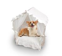 Sport Tent Princess White Pet Bed Handmade Cat Cave Dog House Indoor,Small to Medium Dog Bed Teepee/Tent for Dogs & Cats with Pillow,Machine Washable (White, Small dags and cats up to 6.3kg)