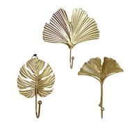 Sport Tent Vintage Leaf Shape Gold Hooks Wall Hooks Decorative Hooks,Metal Key Hooks Wall Mounted Multi-Purpose Hooks Set of 3 (Gold B)