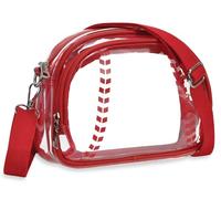 Sport Theme Crossbody Purse Vegan Leather Shoulder Bag for Women, Functional Handbag with Adjustable Strap for Game Day, Baseball Clear Red, Casual Baseball Crossbody