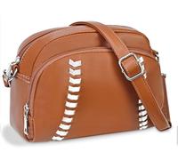 Sport Theme Crossbody Purse Vegan Leather Shoulder Bag for Women, Functional Handbag with Adjustable Strap for Game Day, Football Brown, Casual Baseball Crossbody