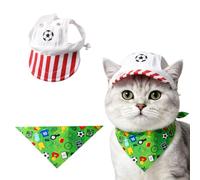 Sport Themed Pet Hat Bandana Set, Adjustable Dog Cat Soccer Baseball Cap, Soft Fabric Pet summer Outfit Accessory for Cats Small Medium Dogs Party Outdoor Shooting