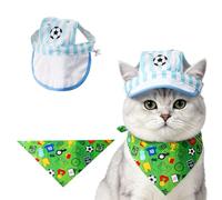 Sport Themed Pet Hat Bandana Set, Adjustable Dog Cat Soccer Baseball Cap, Soft Fabric Pet summer Outfit Accessory for Cats Small Medium Dogs Party Outdoor Shooting