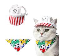 Sport Themed Pet Hat Bandana Set, Adjustable Dog Cat Soccer Baseball Cap, Soft Fabric Pet summer Outfit Accessory for Cats Small Medium Dogs Party Outdoor Shooting
