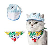 Sport Themed Pet Hat Bandana Set, Adjustable Dog Cat Soccer Baseball Cap, Soft Fabric Pet summer Outfit Accessory for Cats Small Medium Dogs Party Outdoor Shooting