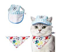 Sport Themed Pet Hat Bandana Set, Adjustable Dog Cat Soccer Baseball Cap, Soft Fabric Pet summer Outfit Accessory for Cats Small Medium Dogs Party Outdoor Shooting