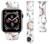 Sport Watch Band Compatible with Apple Watch Band 38mm 40mm 41mm Women, Soft Silicone Floral Print Sport Strap Replacement Wristbands for iWatch Series Ultra 9 8 7 6 5 4 3 2 1 SE - Moon Sun