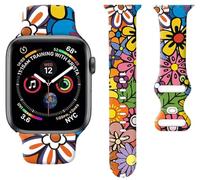 Sport Watch Band Compatible with Apple Watch Band 38mm 40mm 41mm Women, Soft Silicone Floral Print Sport Strap Replacement Wristbands for iWatch Series Ultra 9 8 7 6 5 4 3 2 1 SE - Cartoon Flower