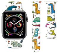 Sport Watch Band Compatible with Apple Watch Band 38mm 40mm 41mm Women, Soft Silicone Floral Print Sport Strap Replacement Wristbands for iWatch Series Ultra 9 8 7 6 5 4 3 2 1 SE - Cute Dinosaur
