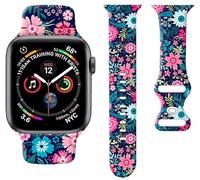 Sport Watch Band Compatible with Apple Watch Band 38mm 40mm 41mm Women, Soft Silicone Floral Print Sport Strap Replacement Wristbands for iWatch Series Ultra 9 8 7 6 5 4 3 2 1 SE - Beautiful flowers