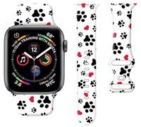 Sport Watch Band Compatible with Apple Watch Band 38mm 40mm 41mm Women, Soft Silicone Floral Print Sport Strap Replacement Wristbands for iWatch Series Ultra 9 8 7 6 5 4 3 2 1 SE - Black Dog paw