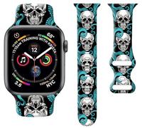 Sport Watch Band Compatible with Apple Watch Band 38mm 40mm 41mm Women, Soft Silicone Floral Print Sport Strap Replacement Wristbands for iWatch Series Ultra 9 8 7 6 5 4 3 2 1 SE - Skull