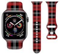Sport Watch Band Compatible with Apple Watch Band 38mm 40mm 41mm Women, Soft Silicone Floral Print Sport Strap Replacement Wristbands for iWatch Series Ultra 9 8 7 6 5 4 3 2 1 SE - Red tartan plaid