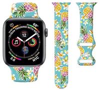 Sport Watch Band Compatible with Apple Watch Band 38mm 40mm 41mm Women, Soft Silicone Floral Print Sport Strap Replacement Wristbands for iWatch Series Ultra 9 8 7 6 5 4 3 2 1 SE - Colorful pineapple