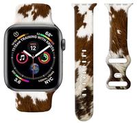 Sport Watch Band Compatible with Apple Watch Bands 38mm 40mm 41mm, Soft Silicone Floral Print Replacement Bands for iWatch Series Ultra 9 8 7 6 5 4 3 2 1 SE, Brown Cow Print, 38mm/40mm/41mm, Classic