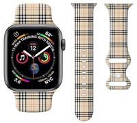 Sport Watch Band Compatible with Apple Watch Bands 38mm 40mm 41mm, Soft Silicone Floral Print Replacement Bands for iWatch Series Ultra 9 8 7 6 5 4 3 2 1 SE, Beige tartan pattern, 38mm/40mm/41mm