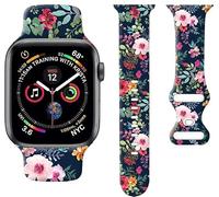 Sport Watch Bands Compatible with Apple Watch Bands 38mm 40mm 41mm for Women Men, Adjustable Soft Silicone Replacement Strap for iWatch Series 7 6 5 4 3 2 1 SE (F), Floral watercolor., 38mm/40mm/41mm