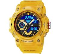 Sport Watches for Men Colorful Outdoor Transparent White Watch with Analog Digital Dual Time Day Date Display LED Alarm Stopwatch Military Tactical Rugged Wristwatch, Yellow, casual