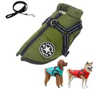 Sport - Waterproof Winter Jacket with Built-in Harness, Pawbibi Dog Jacket with Harness, Windproof Reflective Cozy Warm Adjustable Snow Equafleece Dog Coats with Zipper(Green,L)