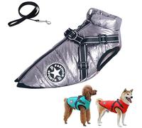 Sport - Waterproof Winter Jacket with Built-in Harness, Pawbibi Dog Jacket with Harness, Windproof Reflective Cozy Warm Adjustable Snow Equafleece Dog Coats with Zipper(Silver,2XL)