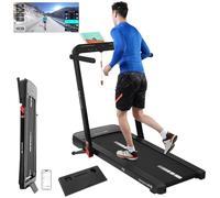 Sport24 Home Folding Treadmill, Auto-Incline Running Machine, 1-16km/h 5 in 1 Foldable, 120kg Limit, Bottle Holder, Apps, Speaker, Work Tray, Handle, LED Display, 4.5HP Quiet Motor